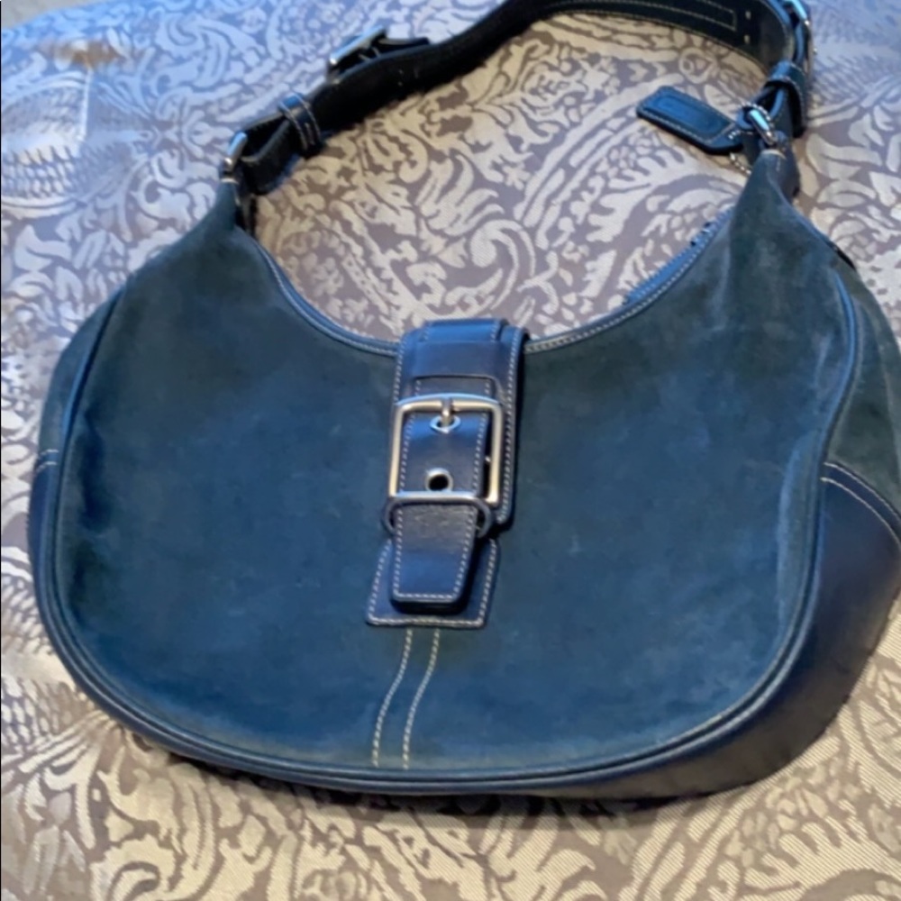 Suede coach handbag